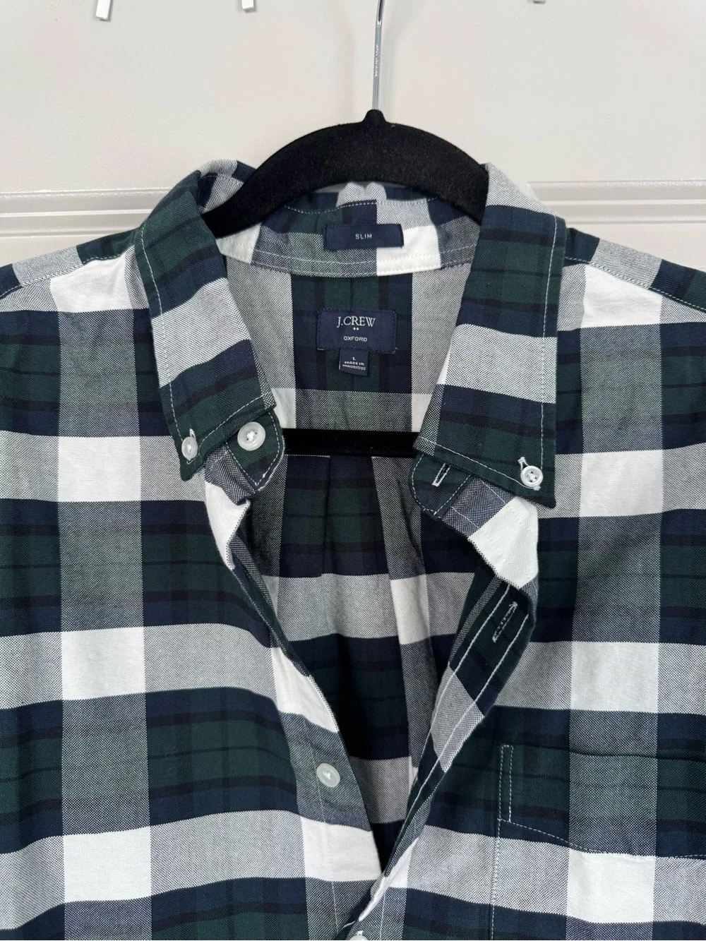 J. Crew Slim Button-Down Shirt in Green, Navy & White Plaid